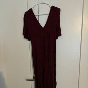 Maroon V-Neck Dress
